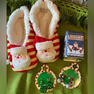 Christmas Bundle - slippers - earrings - candle